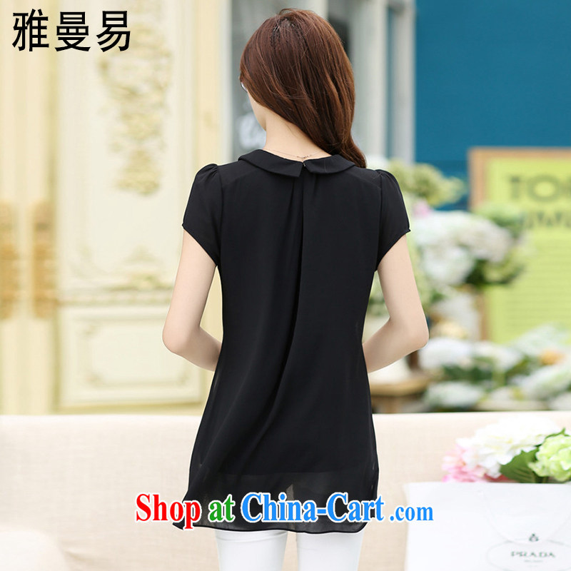 Jacob Amman to 2015 spring and summer new female short-sleeved snow woven shirts stitching, long owl Korean T-shirt 6233 black XXXXL, Cayman-to- (YaManYi), online shopping
