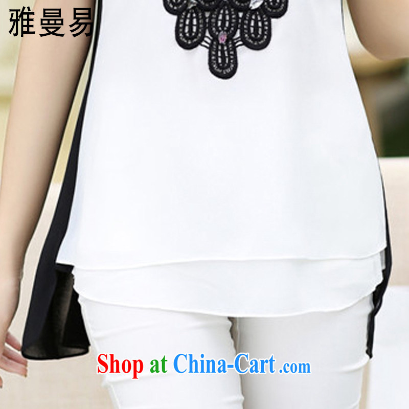 Jacob Amman to 2015 spring and summer new female short-sleeved snow woven shirts stitching, long owl Korean T-shirt 6233 black XXXXL, Cayman-to- (YaManYi), online shopping