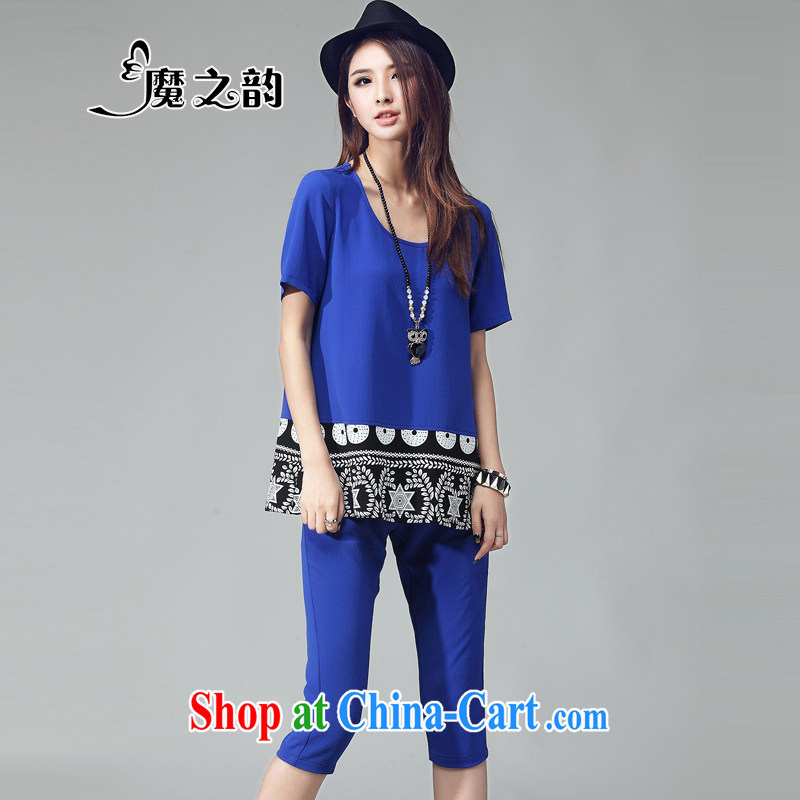 Magic of the summer 2015 new emphasis on people's congress, female video thin Leisure package girls stitching loose T shirt + 7 pants 88,008 blue XXXXL