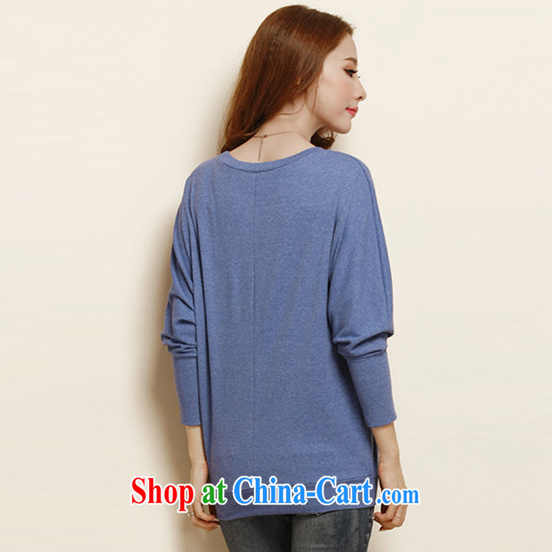 Athena Isabel Allende 2015 new Korea and indeed XL female bat sleeves T-shirt solid thick mm long-sleeved T-shirt girl long, loose T shirts T-shirt 1127 cowboy blue L (recommendations 90 - 110 catties, Athena Isabel Allende (yisabell), shopping on the Internet