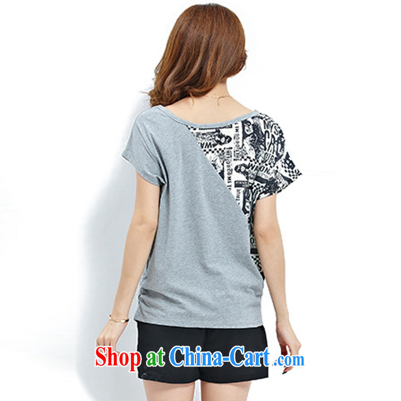 Athena Isabel Allende summer new Korean version the Code women short sleeve installed on the US and snow-woven stitching bat sleeves short-sleeved T shirts and shorts Kit 1096 gray package 4 XL (160 - 175 ) jack, Athena Isabel Allende (yisabell), online shopping