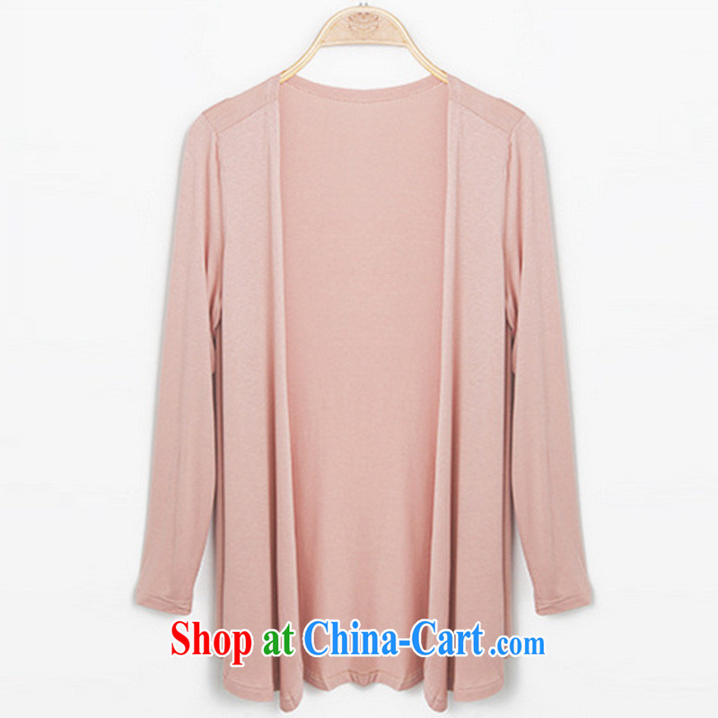 Athena Isabel Allende summer NEW GRAPHICS thin XL ladies cardigan knitted T-shirt simple and stylish in her long mantle Air Conditioning sunscreen shirt jacket T-shirt 1121 bare pink 4 XL (recommendation 155 - 170 catties, Athena Isabel Allende (yisabell), online shopping