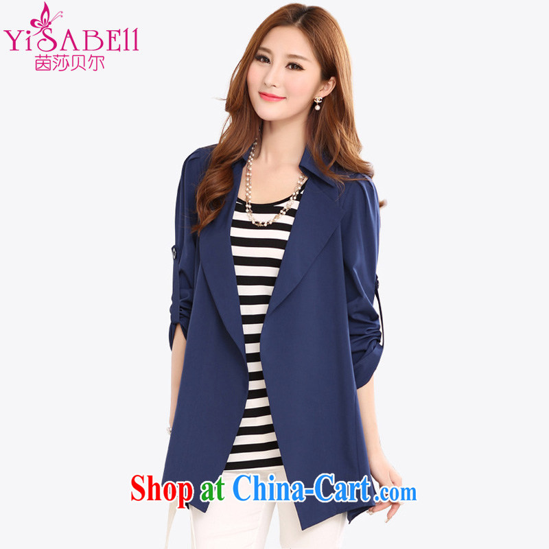 Athena Isabel Allende 2015 New, and indeed increase, female fat MM windbreaker 100 ground temperament lapel graphics thin, long wind jacket cultivating the Netherlands 1122 royal blue 2 XL _130 - 145 _ jack