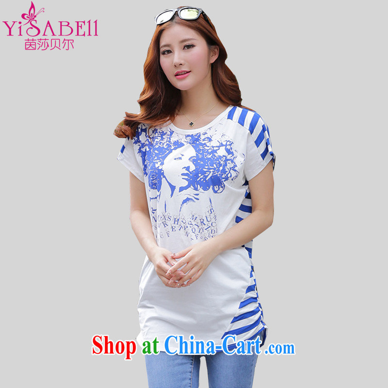 Athena Isabel Allende summer new Korea and indeed XL female fat sister 100 leisure ground plane collision color picture hot stamp duty drilling stitching streaks T shirt T-shirt 1193 blue L recommended 90 - 105 jack
