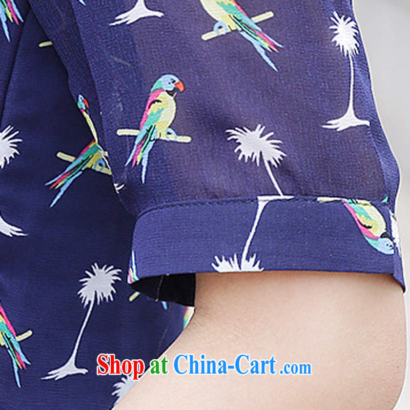 Athena Isabel Allende summer new Korean version is indeed the XL women mm thick beauty graphics thin in V cuff for the waist, with a small bird stamp snow woven shirts 1195 royal blue 2 XL recommendations 120 - 135 jack, Athena Isabel Allende (yisabell), online shopping