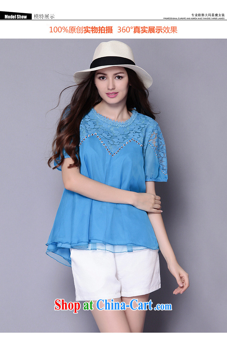 2015 Caynova larger female summer new stylish lace Openwork short-sleeved shirt women 5005 blue XXXXXL for 200 - 210 Jack pictures, price, brand platters! Elections are good character, the national distribution, so why buy now enjoy more preferential! Health