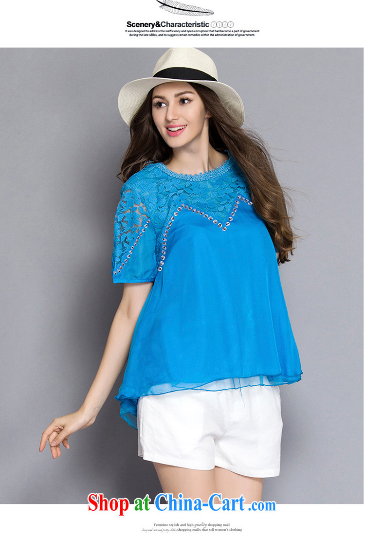 2015 Caynova larger female summer new stylish lace Openwork short-sleeved shirt women 5005 blue XXXXXL for 200 - 210 Jack pictures, price, brand platters! Elections are good character, the national distribution, so why buy now enjoy more preferential! Health