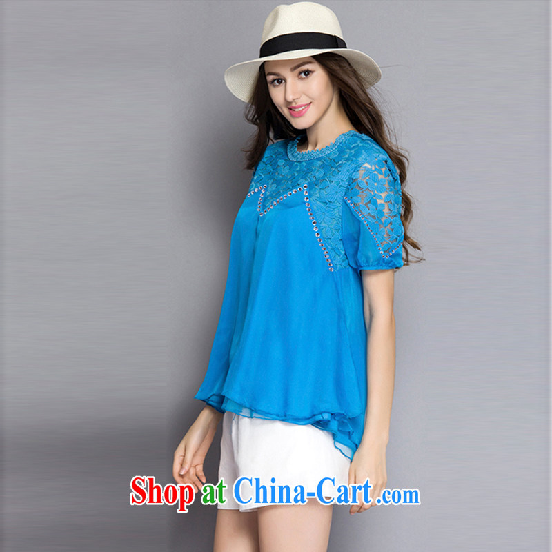 2015 Caynova larger female summer new stylish lace Openwork short sleeved T-shirt girls 5005 blue XXXXXL for 200 - 210 jack, Caynova, shopping on the Internet