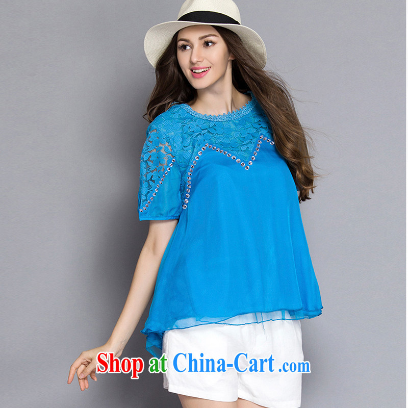 2015 Caynova larger female summer new stylish lace Openwork short sleeved T-shirt girls 5005 blue XXXXXL for 200 - 210 jack, Caynova, shopping on the Internet
