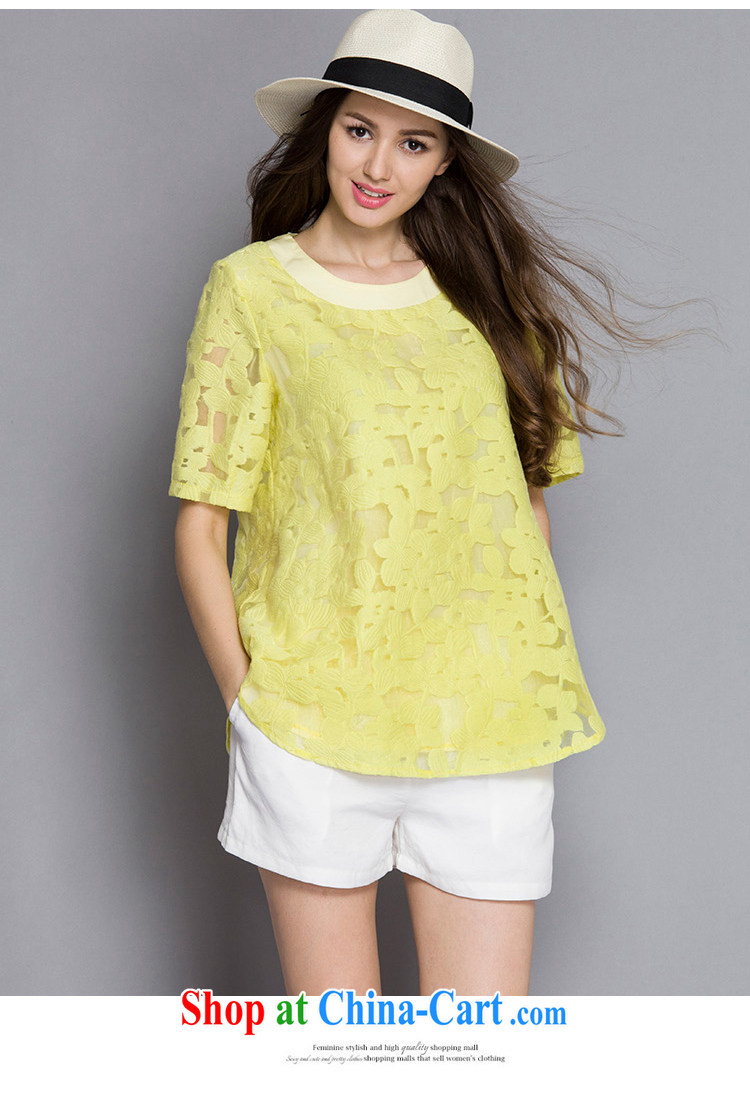 2015 Caynova new larger women mm thick European root yarn short-sleeved lace shirt female Q 5006 yellow XXXXXL for 200 - 210 Jack pictures, price, brand platters! Elections are good character, the national distribution, so why buy now enjoy more preferential! Health