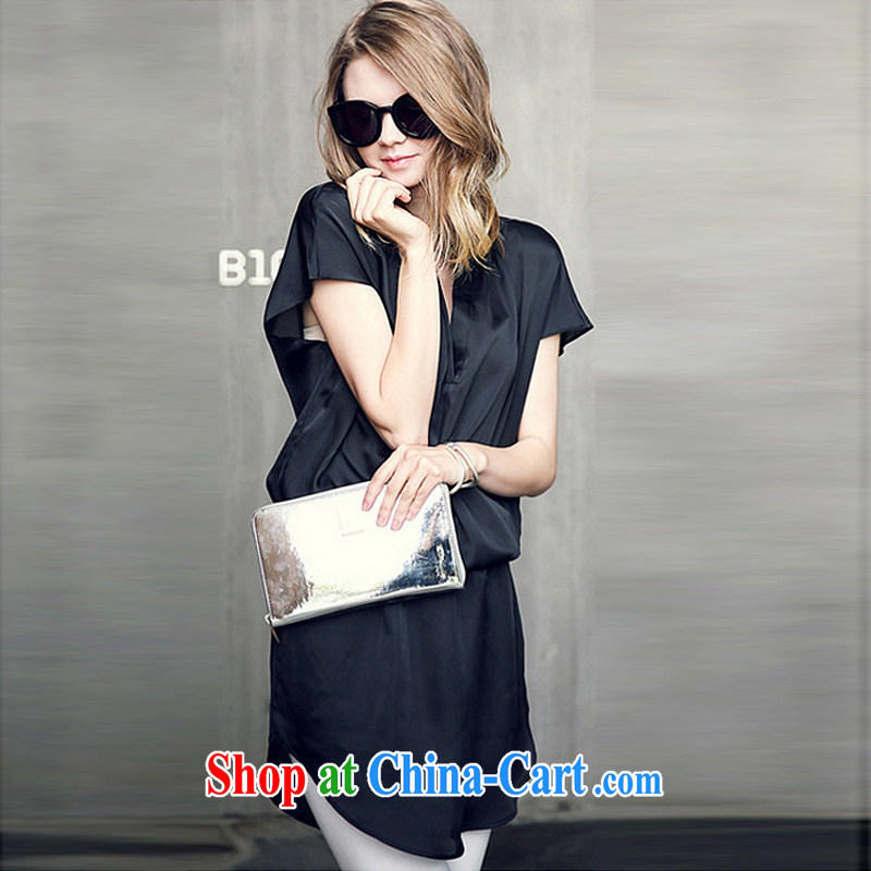 RN Europe 2015 new, larger female summer V collar short-sleeved snow woven shirts 7 pants thick mm package, the black white XXXXXL = 175 - 200 jack, RuNa, and shopping on the Internet
