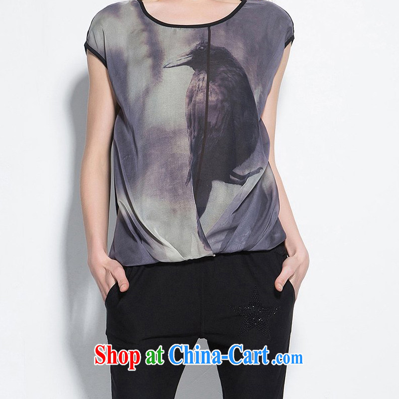 Clothing and express the ventricular hypertrophy, female 2015 summer new mm thick snow woven T-shirts female short-sleeved loose ultra graphics thin T-shirt E 2609 gray 4 XL clothing, express (ekdi), online shopping
