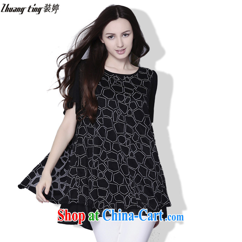 Replace-ting zhuangting fat people graphics thin summer 2015 the Code women with high-end European and American plus obesity sister short-sleeved snow spinning Netherlands 1029 black 5 XL