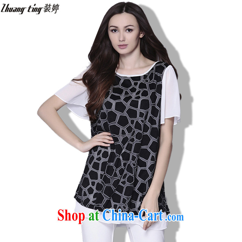 Replace-ting zhuangting fat people graphics thin summer 2015 the Code women with high-end European and American the obese sister short-sleeved snow spinning T-shirt 1029 black 5 XL, Ting (zhuangting), online shopping