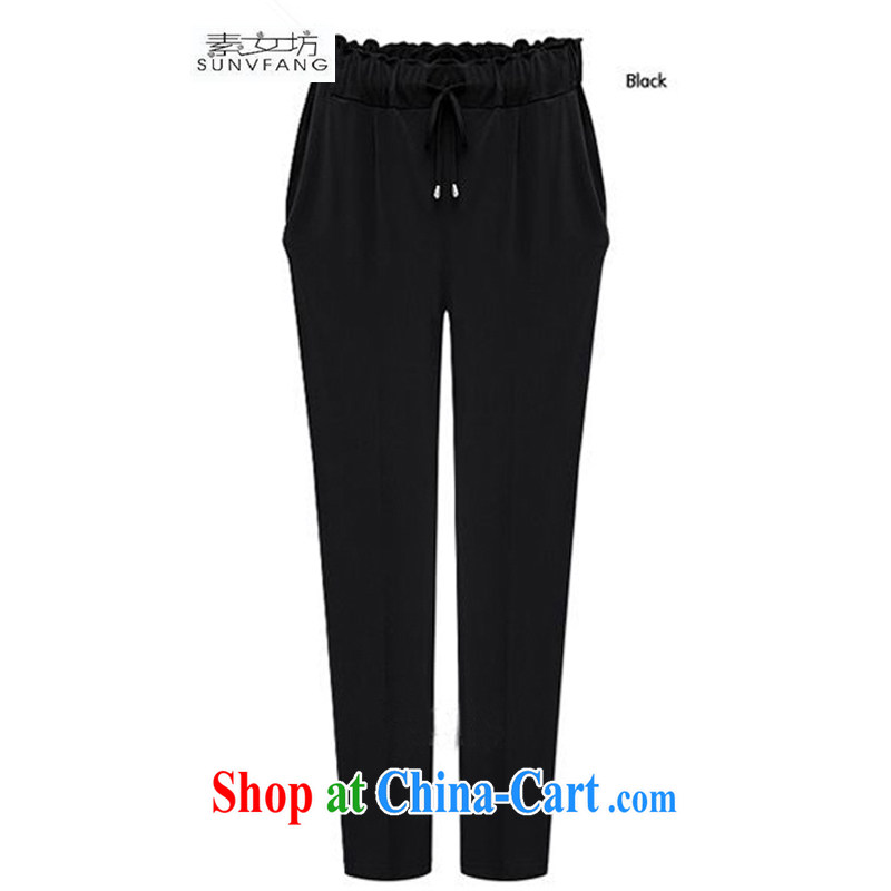 Women of 2015 workshop on new spring king code female thick MM Europe video thin Harlan pants larger female trousers pants 553 black 6 XL
