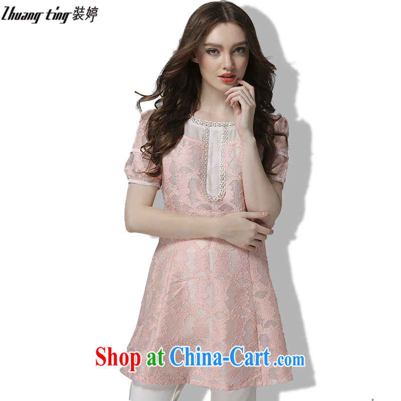 The Ting zhuangting fat people graphics thin summer 2015 the Code women's clothing high-end European and American the obesity sister lace short-sleeved dresses 2032 light blue 5 XL, Ting (zhuangting), online shopping