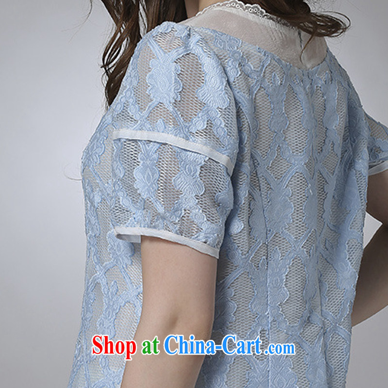 The Ting zhuangting fat people graphics thin summer 2015 the Code women's clothing high-end European and American the obesity sister lace short-sleeved dresses 2032 light blue 5 XL, Ting (zhuangting), online shopping