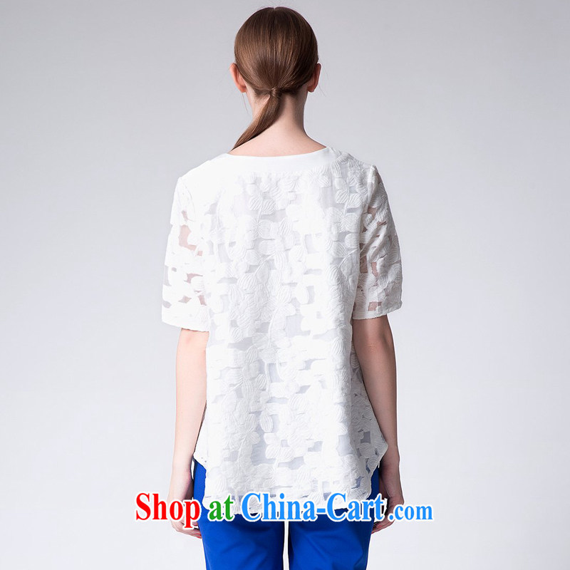 Yi express high-end large, female T pension 2015 summer wear thick MM European root yarn jacquard in Europe and America, the T-shirt A 2600 white 4XL clothing, express (ekdi), shopping on the Internet