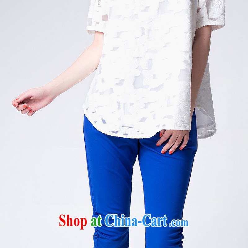 Yi express high-end large, female T pension 2015 summer wear thick MM European root yarn jacquard in Europe and America, the T-shirt A 2600 white 4XL clothing, express (ekdi), shopping on the Internet