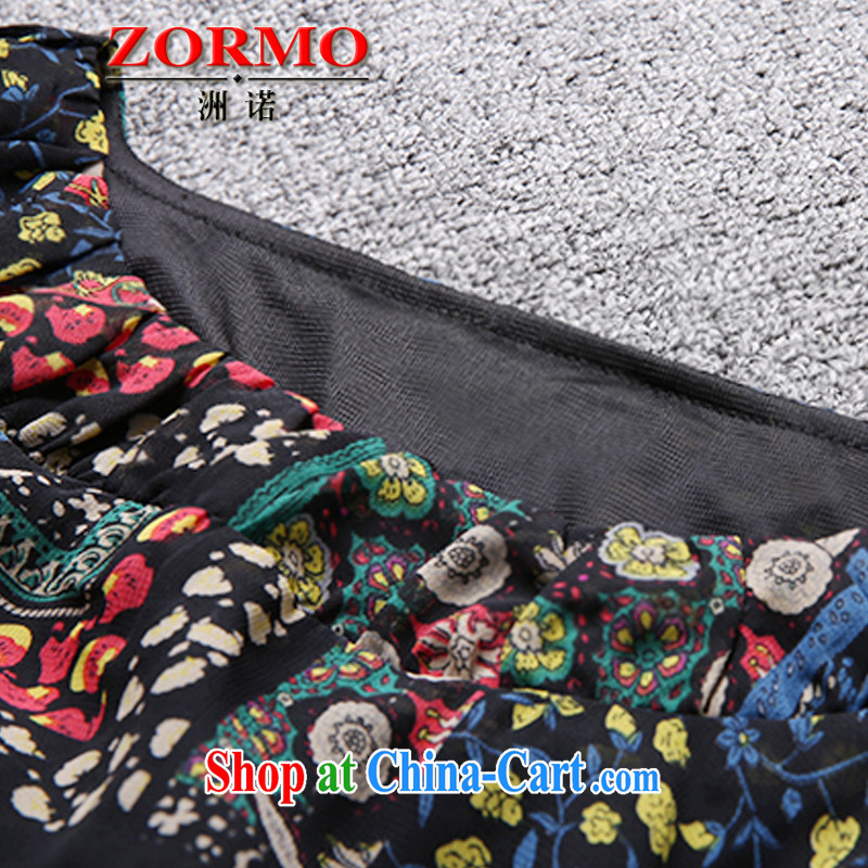 The ZORMO Code women summer retro stamp in the cuff code dress mm thick and fat XL snow woven short skirt black 5 XL, ZORMO, shopping on the Internet