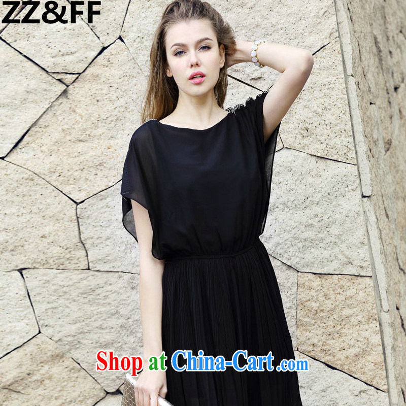 ZZ _FF 2015 summer new European site and indeed increase, female fat MM 200 Jack snow woven graphics thin dresses black XXXXXL