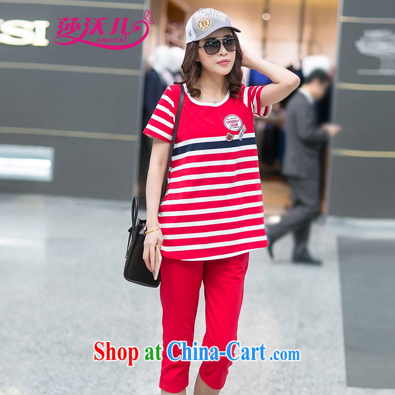 Elizabeth's Kosovo savoil larger thick mm female summer cotton stripe sport and leisure package stretch sweater Kit v 8001 red 3 XL