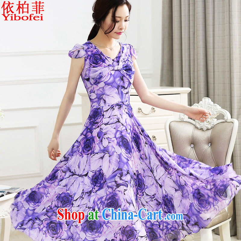 According to perfect summer 2015 new Korean snow woven stamp graphics thin larger dresses beach skirt large resort long skirt Y 2214 violet XXXL