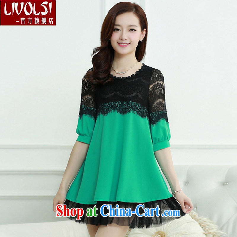 2015 Livolsi larger female, long loose video thin lace stitching snow woven shirts girls summer green 3 XL