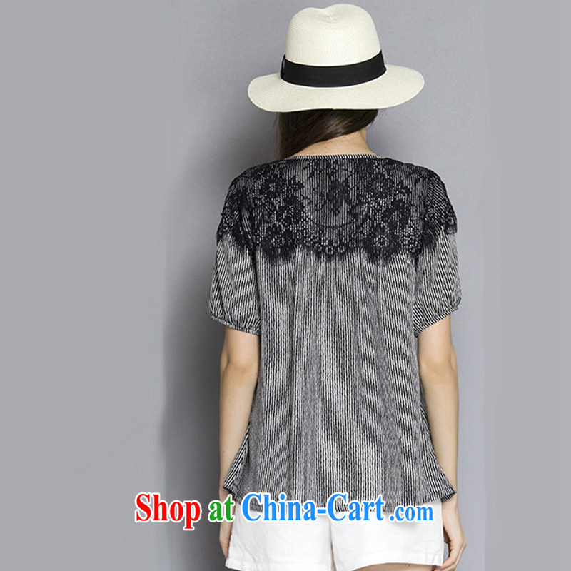 Replace-ting zhuangting fat people graphics thin summer 2015 the Code women with high-end European and American plus obesity and sister short-sleeved lace T-shirt 1025 black 4XL, Ting (zhuangting), online shopping