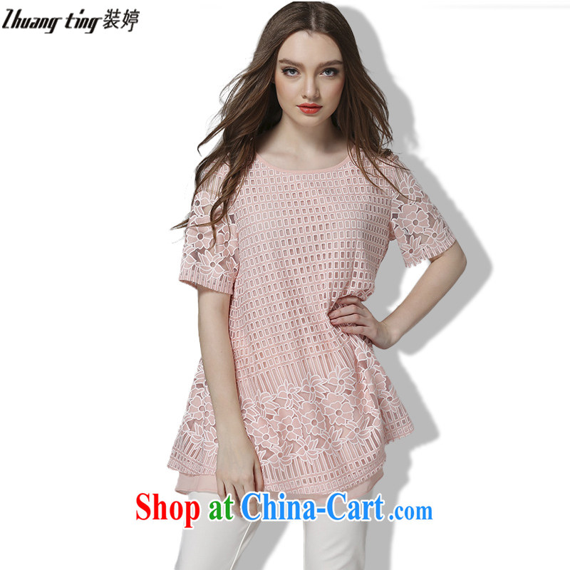 Replace-ting zhuangting fat people graphics thin summer 2015 the Code women with high-end European and American plus obesity sister short-sleeved snow spinning Netherlands 1028 pink XXXL