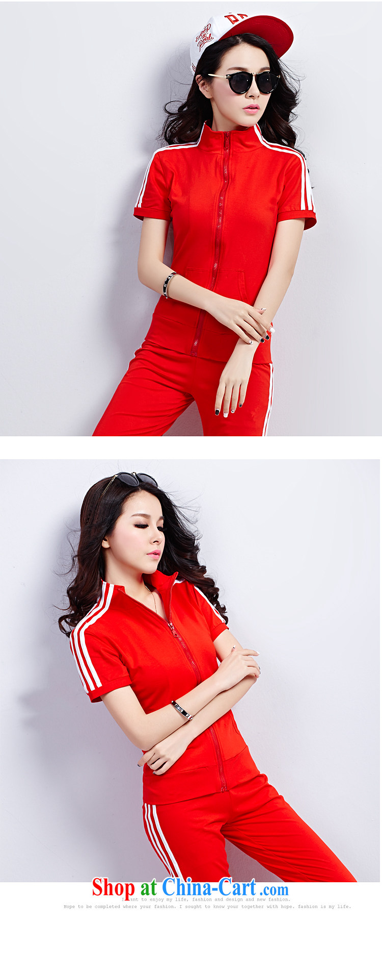 Blue Fox summer new stylish large code style Korean version, for zip sweater girls two-piece simple sport and leisure short-sleeved 7 pants Kit female Red XXXL pictures, price, brand platters! Elections are good character, the national distribution, so why buy now enjoy more preferential! Health