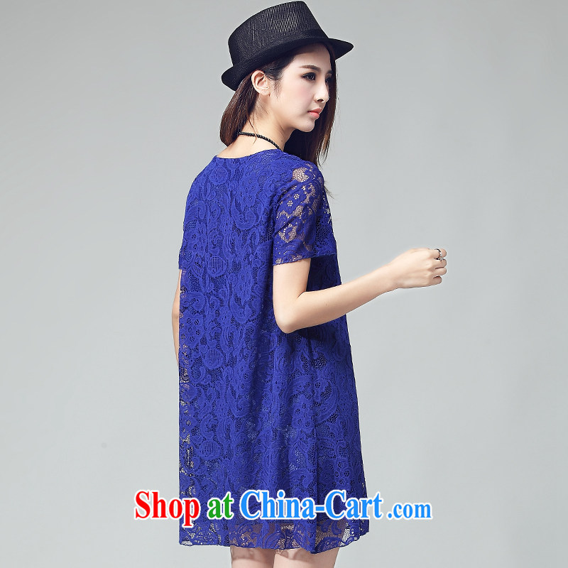 Ms Audrey EU Yuet-yu Julia summer 2015 new stylish and elegant embroidery stamp Openwork lace dresses in Europe and loose video thin larger female A field dress shirt dark blue 2 XL (recommendations 130 - 145 catties, Yu-wei, and online shopping