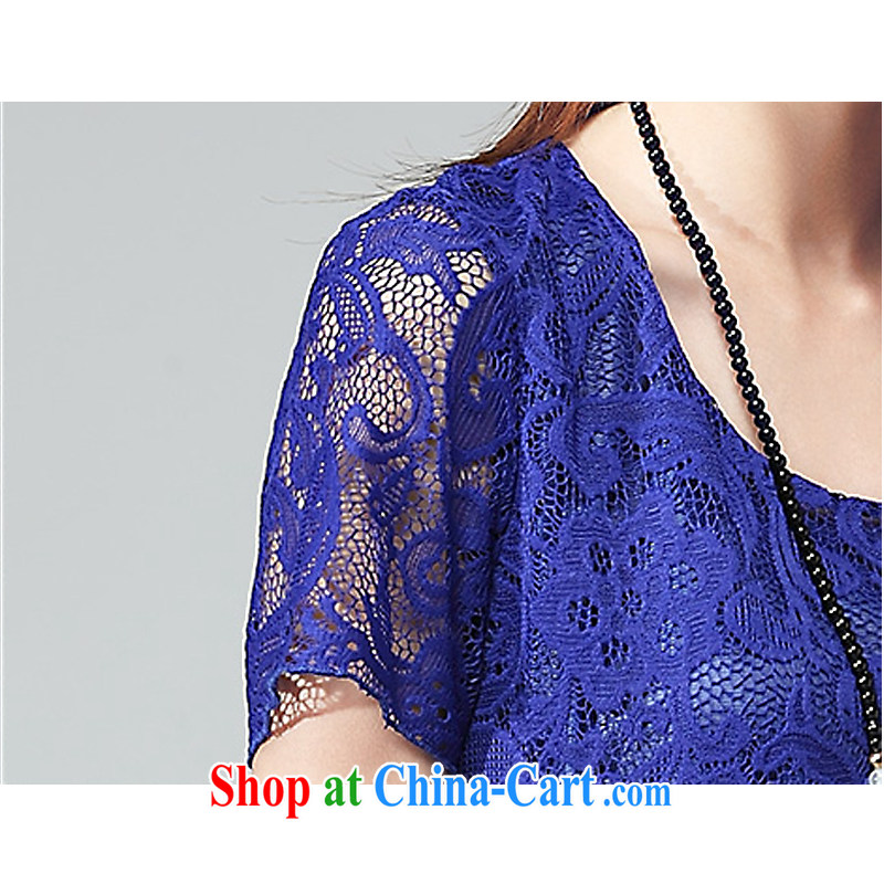 Ms Audrey EU Yuet-yu Julia summer 2015 new stylish and elegant embroidery stamp Openwork lace dresses in Europe and loose video thin larger female A field dress shirt dark blue 2 XL (recommendations 130 - 145 catties, Yu-wei, and online shopping