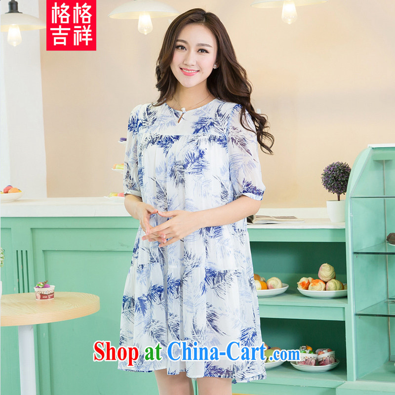 Huan Zhu Ge Ge Ge XL women 2015 spring and summer new emphasis on cultivating MM graphics thin high-quality emulation, stamp duty 100 hem short-sleeved dresses 5150 photo color 3XL