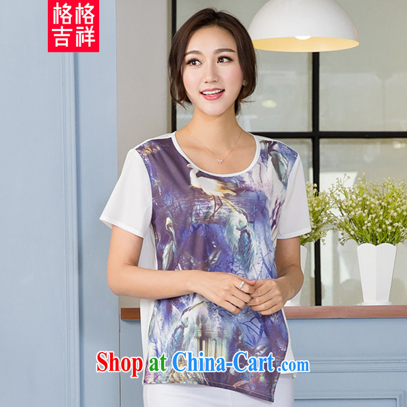 Huan Zhu Ge Ge Ge 2015 spring and summer New, and indeed increase, female fat mm video thin stamp short-sleeved T-shirt solid beauty T-shirt T-shirt woman X 5158 white 4XL
