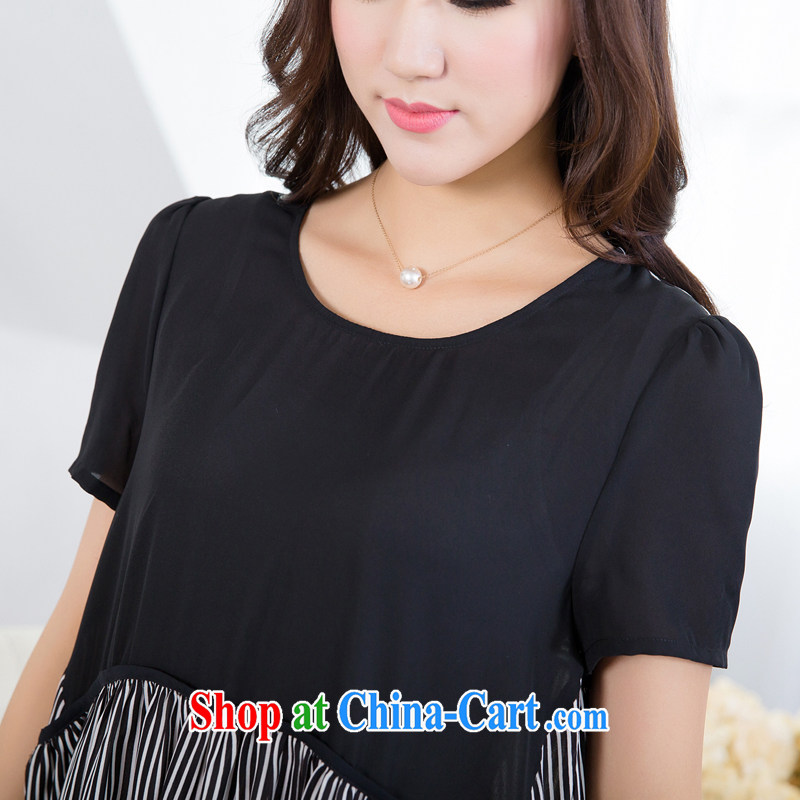 Huan Zhu Ge Ge Ge 2015 and indeed XL female summer new thick mm loose video thin knocked color tile vertical streaks snow woven dresses V 5159 black 3 XL, giggling auspicious, shopping on the Internet
