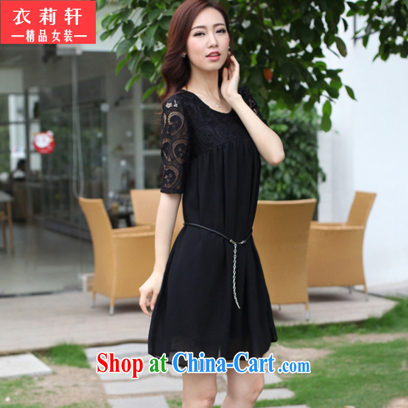 Yi Li Xuan 2015 summer new thick MM the fat and pregnant women with skirt lace stitching snow woven large code dresses female black 4 XL, Yi Li Xuan (EILIXUAN), online shopping