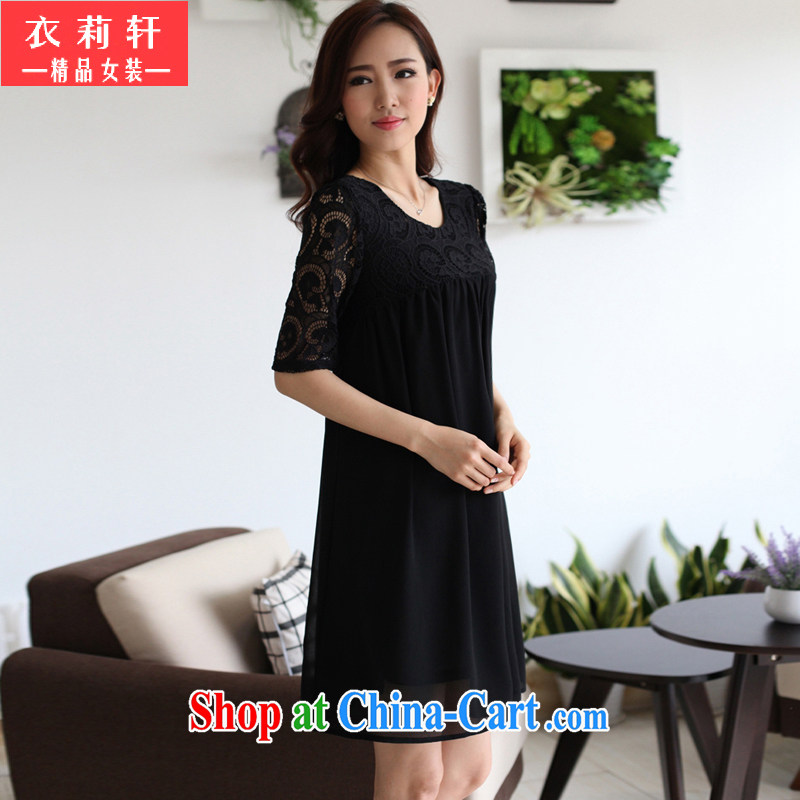 Yi Li Xuan 2015 summer new thick MM the fat and pregnant women with skirt lace stitching snow woven large code dresses female black 4 XL, Yi Li Xuan (EILIXUAN), online shopping
