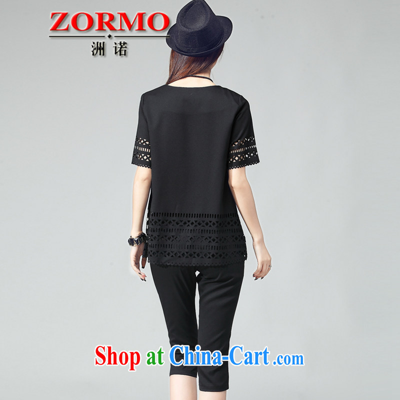 ZORMO Korean female thick mm larger leisure Package window cutouts take short-sleeve shirt T female + 7 pants 2 piece black 4XL, ZORMO, shopping on the Internet