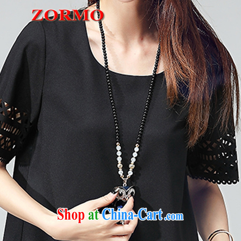 ZORMO Korean female thick mm larger leisure Package window cutouts take short-sleeve shirt T female + 7 pants 2 piece black 4XL, ZORMO, shopping on the Internet