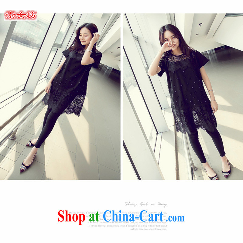 Women of the workshop, the 2015 summer new languages empty nails Pearl lace, with Korea, the Hong Kong Wind shirt girl, thick, female video thin, summer 907 black 4XL recommendations 180 - 200 jack, female square (SUNVFANG), online shopping