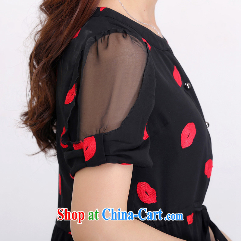 The Lai 2015 summer new, larger female and indeed increase graphics thin, thick sister leisure black red lips stamp snow woven short-sleeved dress 5008 black red lips stamp 4XL recommendations 130 - 160 jack, the Lai, and shopping on the Internet