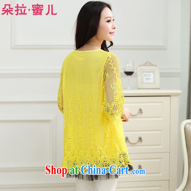 Dora, honey child 2015 summer new loose the code thick MM pregnant women with Openwork lace shirt solid dress 40361865 yellow 4 XL, Dora, honey child, shopping on the Internet