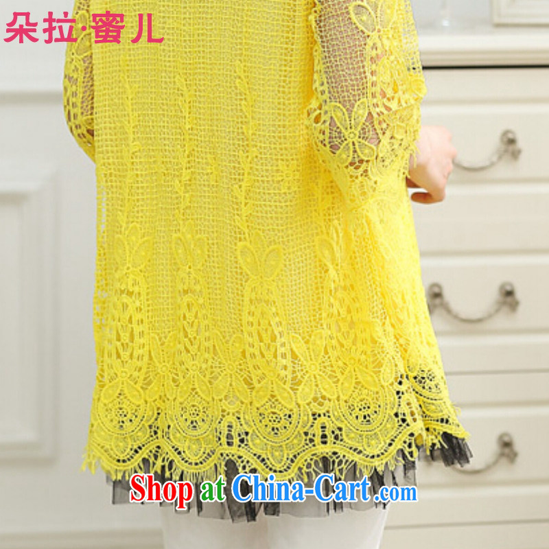 Dora, honey child 2015 summer new loose the code thick MM pregnant women with Openwork lace shirt solid dress 40361865 yellow 4 XL, Dora, honey child, shopping on the Internet
