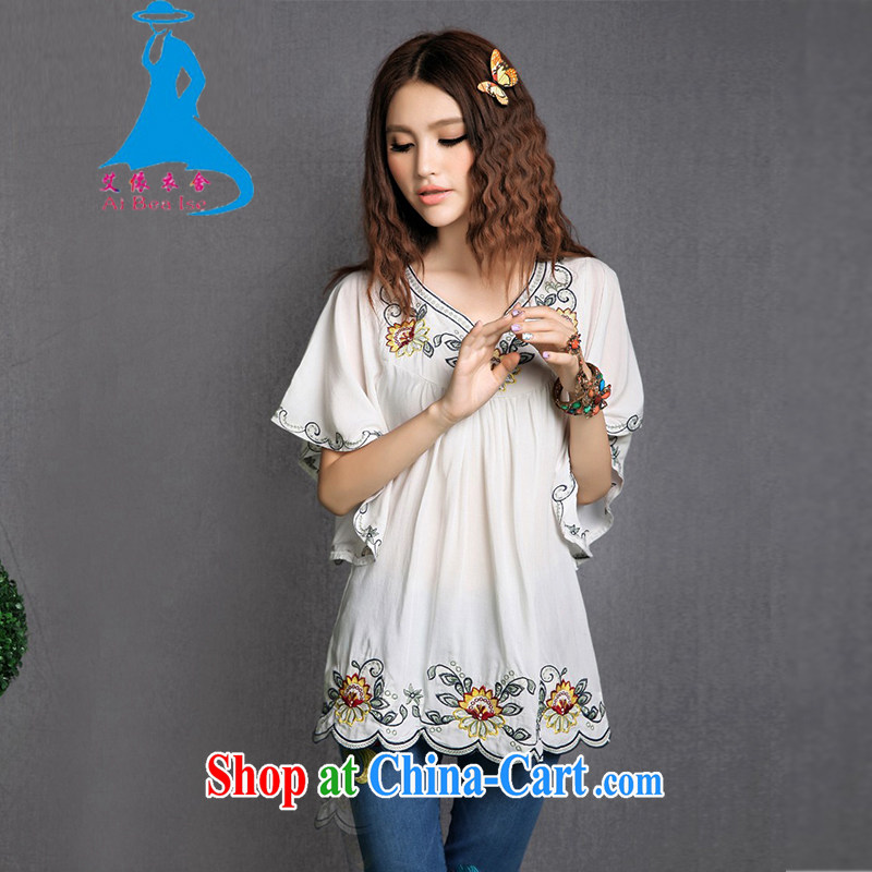 According to the garment care summer 2015 New National wind embroidery pure cotton short sleeve T-shirt large, female 1282 white, in accordance with the clothing, and, shopping on the Internet