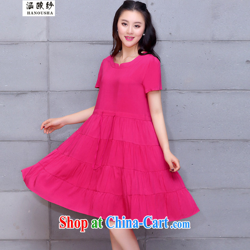 COVERED BY THE 2015 summer Korean version the code drawcord waist loose cotton dresses long, short-sleeved round-collar leisure centers in MM long skirt red XXXXL recommendations 180 - 200 jack, covered by the yarn (Hanousha), online shopping