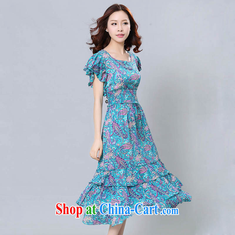 Constitution, 2015 new summer mm thick Korean chopper flowers fly cuff cultivating cotton beach dresses and ventricular hypertrophy, female video thin-waist resort long skirt blue large XL 3 155 - 170 jack, constitution, and shopping on the Internet