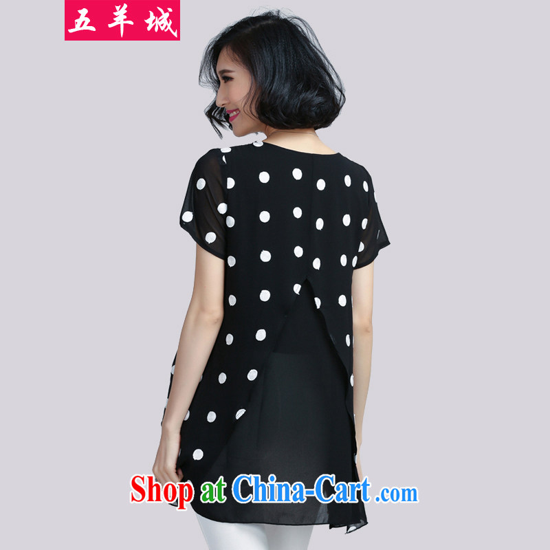 Five Rams City larger female snow woven shirts fat people graphics thin, summer is the XL skirt thick sister leisure wave point snow woven short-sleeved dresses 076 black 4XL, 5 rams City, shopping on the Internet