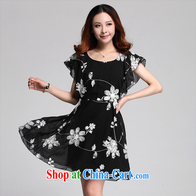 The tower, summer 2015 new, larger female Korean version the FAT and FAT MM thick sister Sau San video thin embroidered fly cuff softness large short-sleeved dresses black 3 XL recommendations 150 - 165 jack, the Lai, and shopping on the Internet