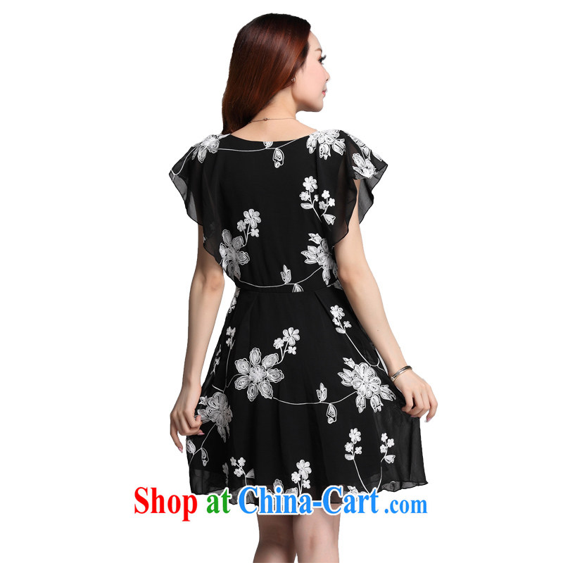 The tower, summer 2015 new, larger female Korean version the FAT and FAT MM thick sister Sau San video thin embroidered fly cuff softness large short-sleeved dresses black 3 XL recommendations 150 - 165 jack, the Lai, and shopping on the Internet